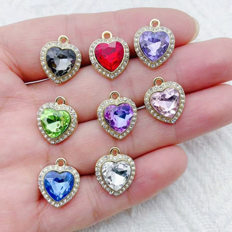 Jewelry Making Gemstones - 10pcs heart-shaped inlaid colorful gemstone pendant,