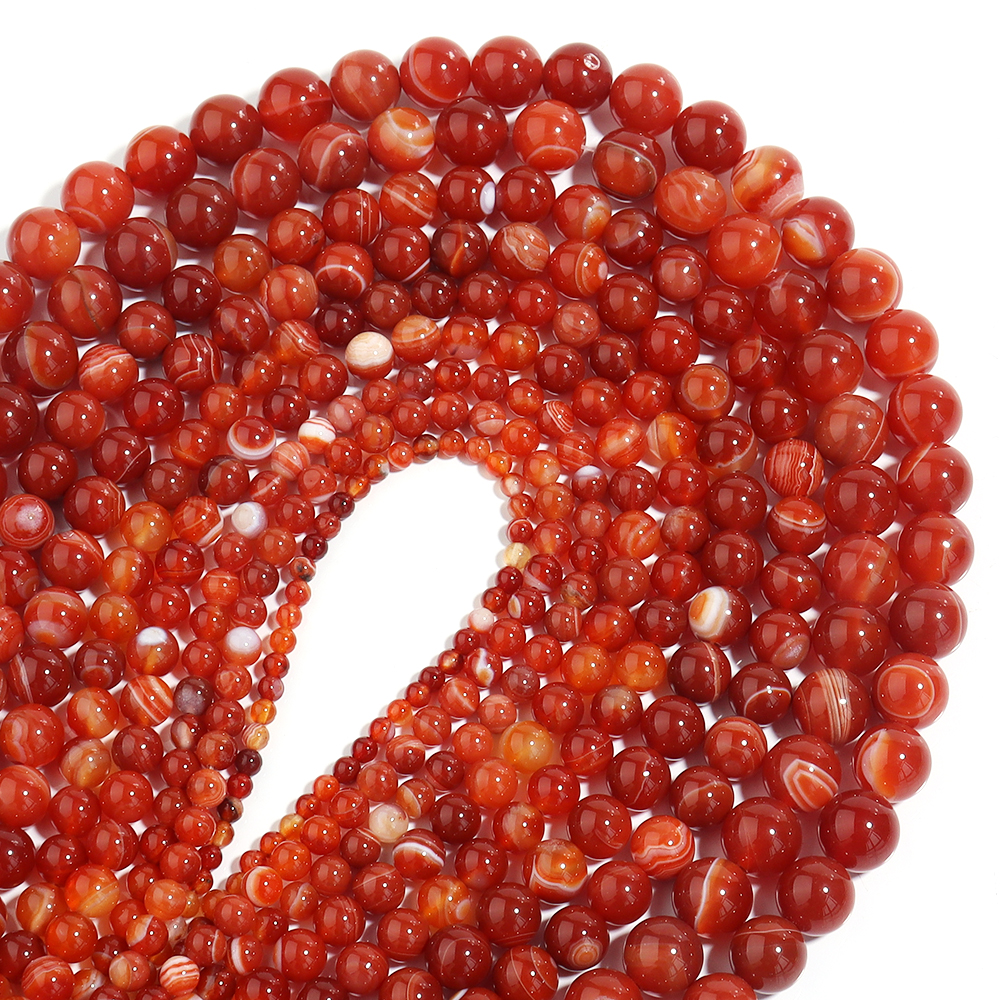 Jewelry Making Gemstones - 1 Strand Red Striped Agate Natural