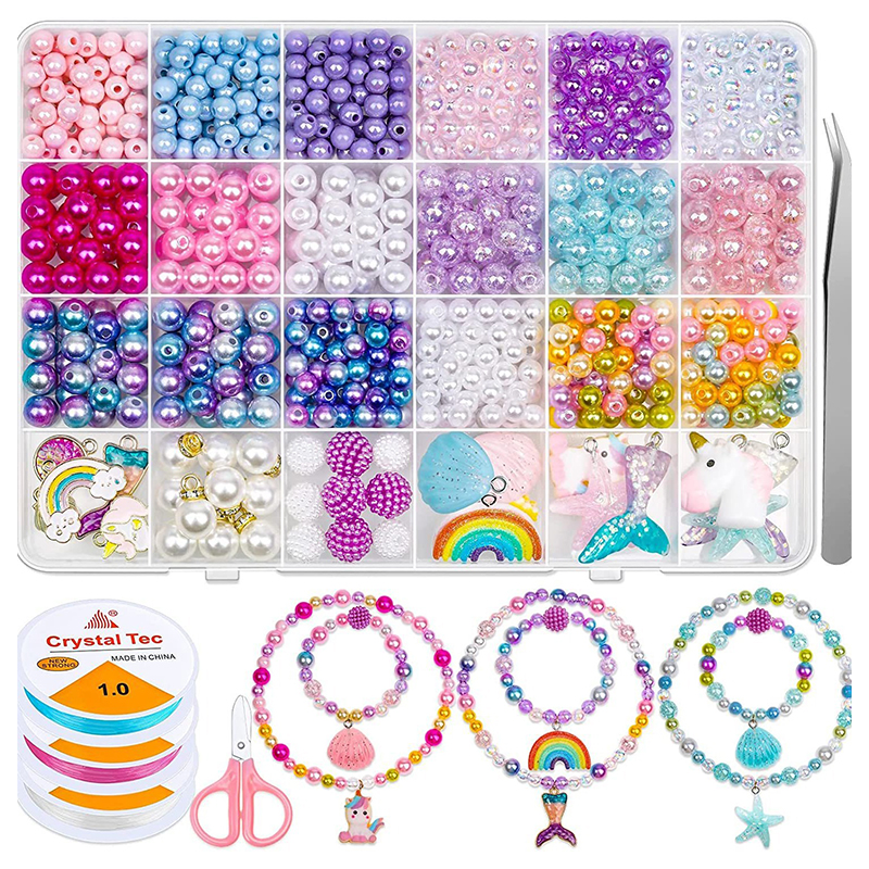 Jewelry Making Kit For Kids - Rainbow ABS Pearl Beads Kit Gradient