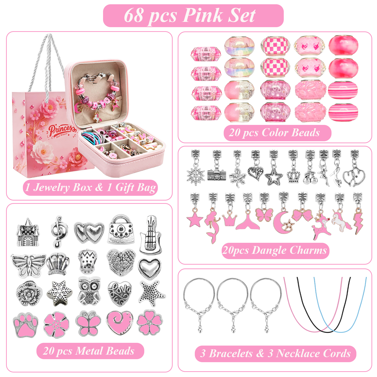 68pcs pink beaded jewelry set, - Jewelry Making Kit For Kids recensie en prijs